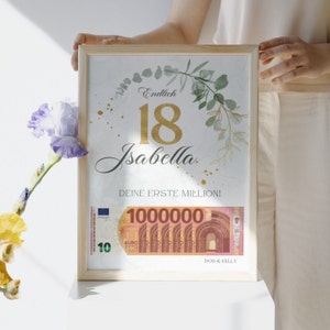 Greenery Geldgeschenk Geburtstagskarte, Geldgeschenk zum 18. Geburtstag, DIY Geschenk für die erste Million, Digitale Canva Vorlage, Last min Geschenk