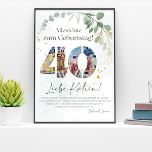 Geldcadeau 40e verjaardag, gepersonaliseerde doe-het-zelfcanvasjabloon (digitale download)