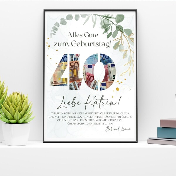 40th Year birthday Money gift, Personalized, DIY, Birthday gifts money,  Digital Canva template, Last min original money gift, editable gift