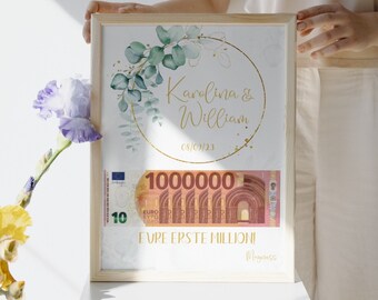 Personalisierte grüne Geldgeschenk Hochzeitskarte, Ihre erste Million, DIY Karte, Hochzeitsgeschenke Geld, Digitale Canva Vorlage, Last Minute Geschenk