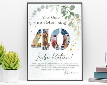 40 Jahre Geburtstag Geldgeschenk, personalisiert, DIY, Geburtstagsgeschenke Geld, Digitale Canva Vorlage, Last min original Geldgeschenk, bearbeitbares Geschenk