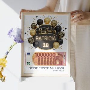 Cartão de presente em dinheiro de aniversário, presente de aniversário, presente de aniversário, presente em dinheiro Seu primeiro milhão, modelo de pôster digital Canva, presente de última hora