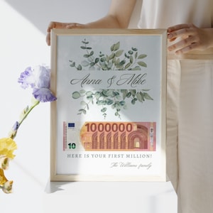 Geldcadeau bruiloft, je eerste miljoen, je eerste miljoen, gepersonaliseerd, doe-het-zelf, huwelijkscadeaus geld, digitale canva-sjabloon, lastminute cadeau