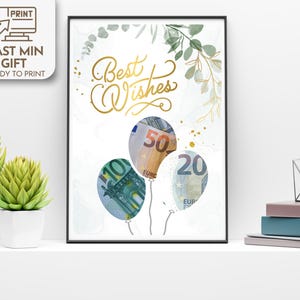 Tarjeta de dinero con los mejores deseos, tarjeta de regalo en efectivo, personalizada, regalo de cumpleaños en efectivo, plantilla digital de Canva, recuerdo de tatuaje