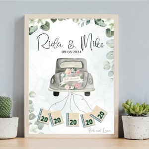 結婚式のお小遣いカード、パーソナライズ、DIY、結婚式のお祝い金、デジタルCanvaテンプレート、直前のお祝い金、編集可能なギフト、結婚式の引き出物