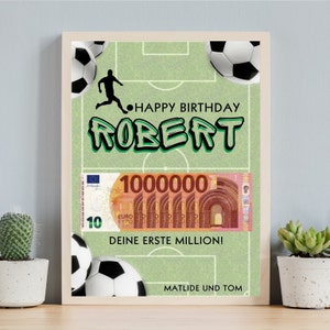 Fußballspieler Geldgeschenk Geburtstagskarte, DIY Geschenk zum Geburtstag, Bargeldgeschenk erste Million, Digitale Canva Vorlage, Last min Geschenk,