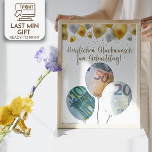 Originele verjaardagscadeau poster vrouw en man, geld verjaardagscadeaus, afdrukbare wenskaart, klaar om af te drukken, beste last-minute cadeau