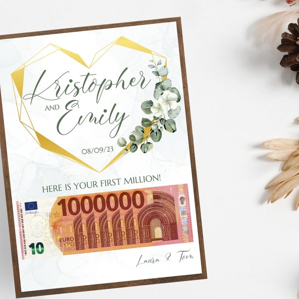 Greenery money gift wedding card, Your first million, couple million gift, Personalized card, DIY,  Digital Canva template, Last minute gift