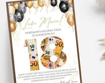 Geldgeschenk zum 18. Geburtstag, personalisierte Canva Template (Digital)