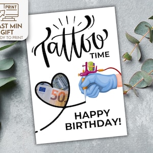Cartão-presente em dinheiro para tatuagem, Cartão-presente para salão de tatuagem, Personalizado, presente em dinheiro para aniversário, Modelo digital Canva, Lembrancinha para tatuagem