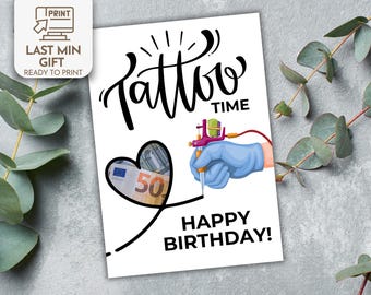 Tattoo Birthday Money Gift Card, Personalized Canva Template (Digital Download)