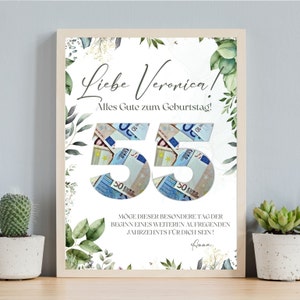 55. Geburtstag Geldgeschenk, Personalisiert, DIY, Geburtstagsgeschenke Geld, Digitale Canva Vorlage, Last min original Geldgeschenk, bearbeitbares Geschenk