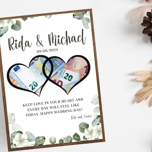 Wedding money gift card, Cash gift card, Personalized, wedding cash gift, Digital Canva template, Ready to print, Birthday favor