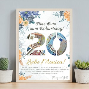 Regalo de dinero original, Tarjeta de regalo personalizada de cumpleaños número 20, Cumpleaños 20, Plantilla Canva, Tarjeta de regalo original de último minuto