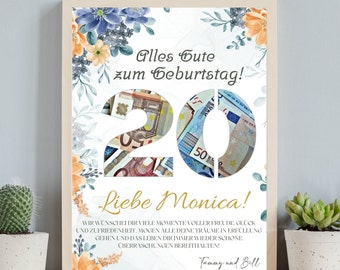 Personalized 20th Birthday Money Gift Card, DIY Canva Template (Digital Download)
