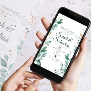 Greenery floral wedding invitation template, greenery pintable and electronic wedding invite, Digital invite, Editable template, Canva #015