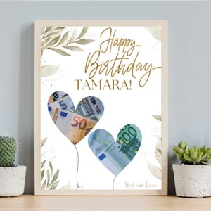 ハッピーバースデーカード、パーソナライズ、DIY、誕生日プレゼントのお金、デジタルCanvaテンプレート、直前のオリジナルマネーギフト、編集可能なギフト