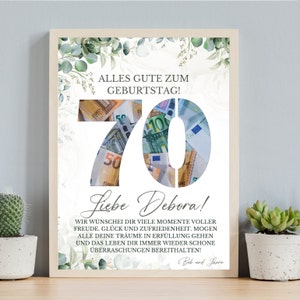 Geldgeschenk zum 70. Geburtstag, Personalisiert, DIY, Geburtstagsgeschenke Geld, Digitale Canva Vorlage, Last min original Geldgeschenk, bearbeitbares Geschenk