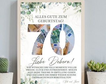 70th Birthday Money Gift, Personalized Canva Template (Digital Download)