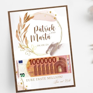 Money gift wedding, Your first million, couple million gift, Personalized, DIY, wedding gifts money,  Digital Canva template, Last min gift