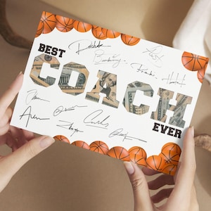 Tarjeta de regalo en efectivo para el mejor entrenador de todos los tiempos, tarjeta de regalo en efectivo para entrenador de baloncesto, sobre de dinero listo para imprimir, regalo para el entrenador del equipo, plantilla digital de Canva