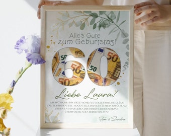 Geldcadeau 60e verjaardag, doe-het-zelfcanvasjabloon (digitaal)