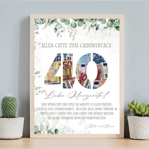 40e verjaardag, geldcadeau, gepersonaliseerde canvassjabloon (digitaal)