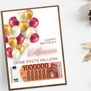 Cartão de presente em dinheiro de aniversário, presente de aniversário, presente de aniversário, presente em dinheiro Seu primeiro milhão, modelo de pôster digital Canva, presente de última hora