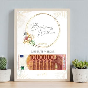 Geldgeschenk Hochzeit, Deine erste Million, paar Millionen Geschenk, Personalisiert, DIY, Hochzeitsgeschenke Geld, Digitales Canva Template, Last min Geschenk