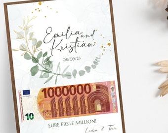 Greenery Wedding Money Gift Card, Personalized DIY Template (Digital Canva Template)