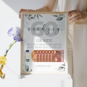 60e jaar verjaardag Geldcadeau, Gepersonaliseerd, DIY, Verjaardagscadeaus geld, Digitale Canva-sjabloon, Last min origineel geldcadeau, Eerste miljoen