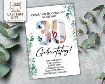 Karta podarunkowa z okazji 30. urodzin, szablon Canva DIY (do pobrania w wersji cyfrowej)