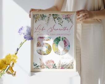 Cartão-presente personalizado para aniversário de 50 anos, modelo faça você mesmo (download digital)