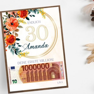 Geldgeschenk Geburtstagskarte personalisiert, Geldgeschenk Geburtstag, Geldgeschenk Deine erste Million, Poster Digitale Canva Vorlage, Last min Geschenk