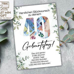 Geldgeschenk, 40. Geburtstag Geldgeschenk, Personalisiert, DIY, Geburtstagsgeschenke Geld, Digitale Canva Vorlage, Last min original Geldgeschenk, bearbeitbares Geschenk