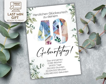 40th Birthday Money Gift, DIY Canva Template (Digital Download)