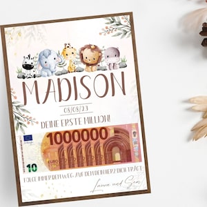 Babyshower Geldgeschenk Karte, Geschenk zum Geburtstag, Geburtstagsgeschenk, Geldgeschenk Deine erste Million, Poster Digital Canva Template, Last min Geschenk