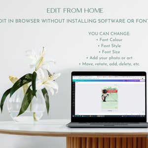 May include: A laptop computer displaying a web page with a birthday card design. The card features a cartoon illustration of a man in a top hat and tuxedo holding a glass of champagne. The text on the card reads "Happy Birthday Anthony". The laptop is on a white table with a vase of white flowers.