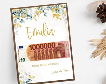 Cadeau d'anniversaire en argent, votre premier million d'euros, cadeau d'un million d'anniversaires, personnalisé, bricolage, anniversaire premier million, modèle numérique toile, cadeau de dernière minute