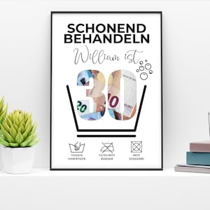 Geldgeschenk, Geldgeschenk zum 30 Geburtstag, personalisiertes DIY 30 Geburtstag Geldgeschenk Poster, Digitale Canva Vorlage, Last Minute originales Geldgeschenk