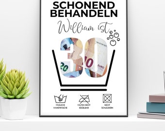 Personalized 30th Birthday Money Gift Poster, DIY Canva Template (Digital Download)