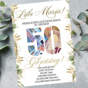 Geldgeschenk, 50 Jahre Geburtstag, Geldgeschenk, Personalisiert, DIY, Geburtstagsgeschenke Geld, Digitale Canva Vorlage, Last min original Geldgeschenk, bearbeitbares Geschenk