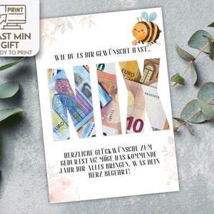 Regalo de dinero de cumpleaños NIX, personalizado, bricolaje, dinero para regalos de cumpleaños, plantilla digital Canva, regalo de dinero original de último minuto, regalo editable