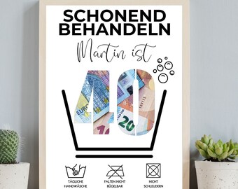 Gepersonaliseerde poster met geldcadeau 40e verjaardag, doe-het-zelfcanvasjabloon (digitale download)