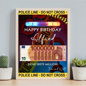 Carta regalo in denaro per il compleanno della polizia, regalo fai da te per il compleanno, regalo in contanti primo milione, modello Canva digitale, regalo dell'ultimo minuto,