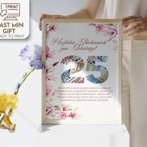 Tarjeta de regalo de dinero para el 25.º cumpleaños, tarjeta imprimible para cumplir deseos, lista para imprimir, el mejor regalo de último minuto para hacer tú mismo, imagen de felicitación en PDF