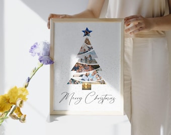 Julgransfotokollage, familjepresent (digital Canva-mall)