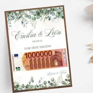 Greenery Geldgeschenk Hochzeitskarte, Deine erste Million, Personalisierte Karte, DIY, Hochzeitsgeschenke Geld, Digitales Canva Template, Last min Geschenk