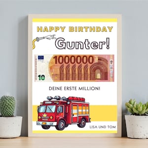 Carta regalo in denaro per il compleanno del pompiere, regalo fai da te per il compleanno, regalo in contanti primo milione, modello Canva digitale, regalo dell'ultimo minuto,