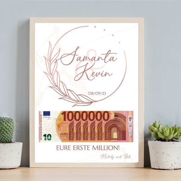 Rose gold money gift wedding card, Your first million, Personalized card, DIY, wedding gifts money,  Digital Canva template, Last min gift
